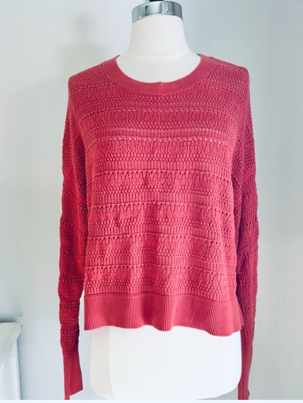 Banana Republic Dark Orange Open Knit Oversized Crew Neck Sweater, Sz Small